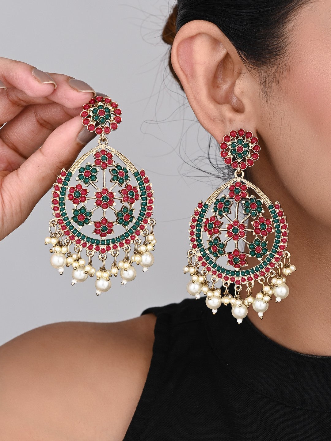 Gold-Plated Floral Motif Earrings Multi