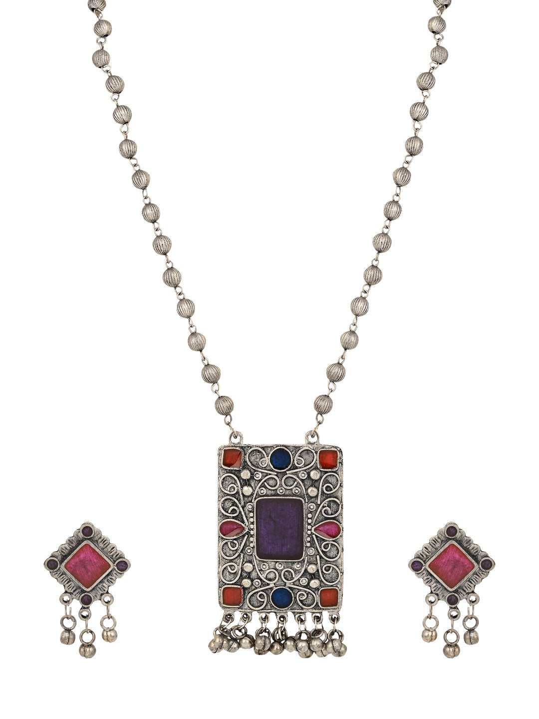 Silver Oxydised finish Pendant necklace set