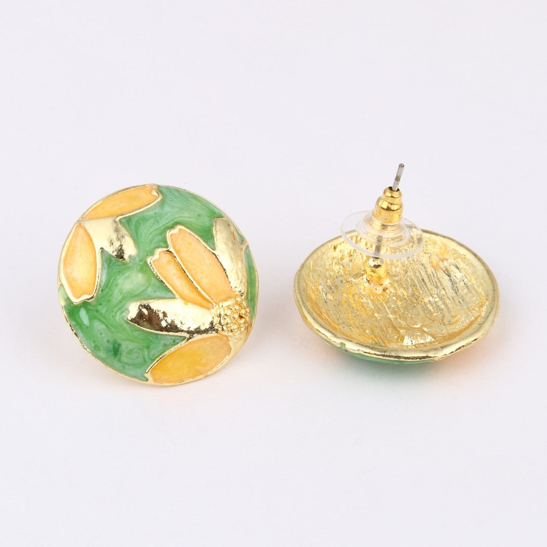 Enamelled Green coloured Stud Earring