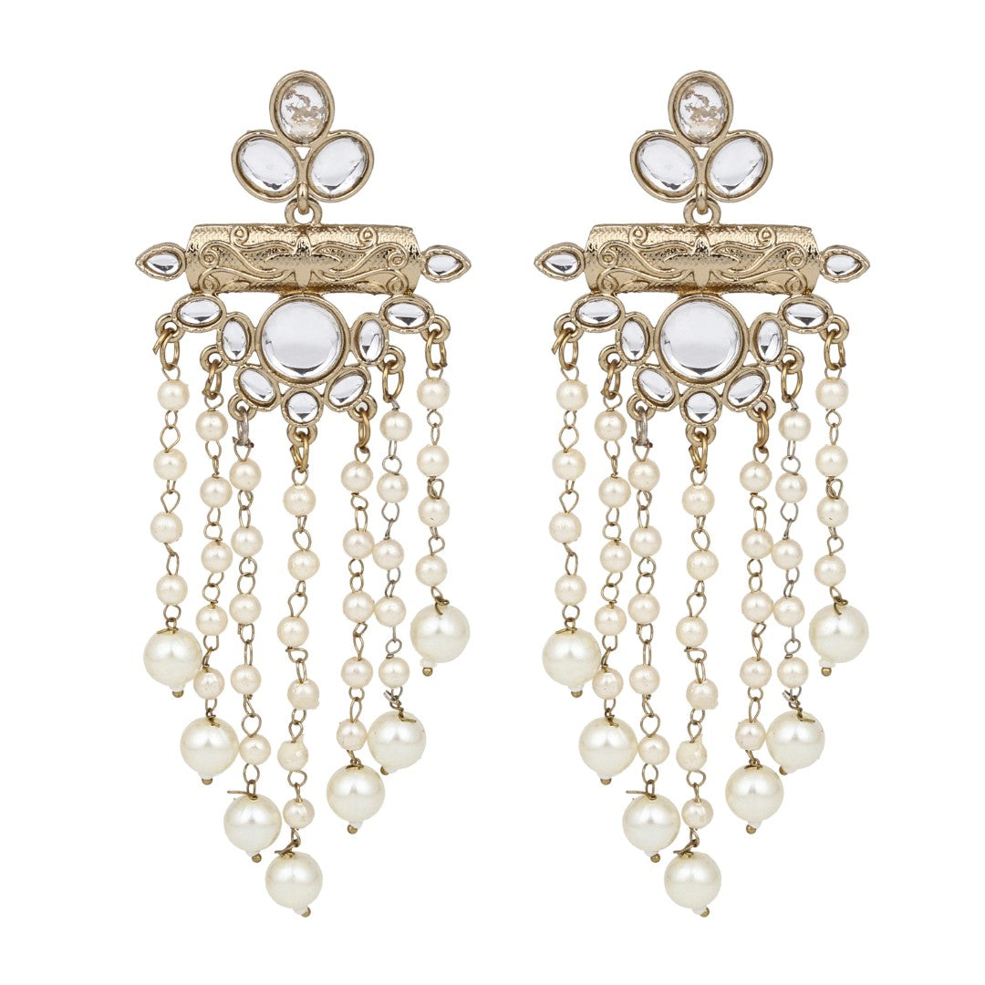 Kundan and Pearl Tassel Earrings
