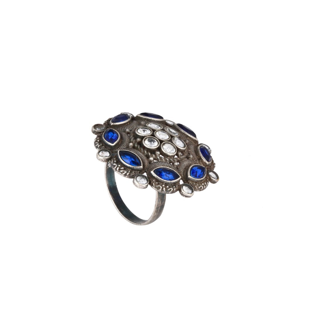 Green stone circular adjustable ring