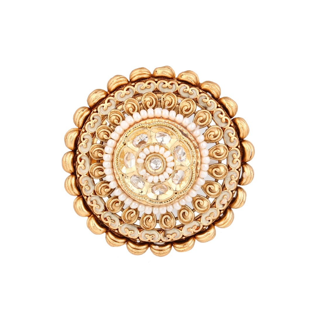Gold Plated Kundan & meenakari ring