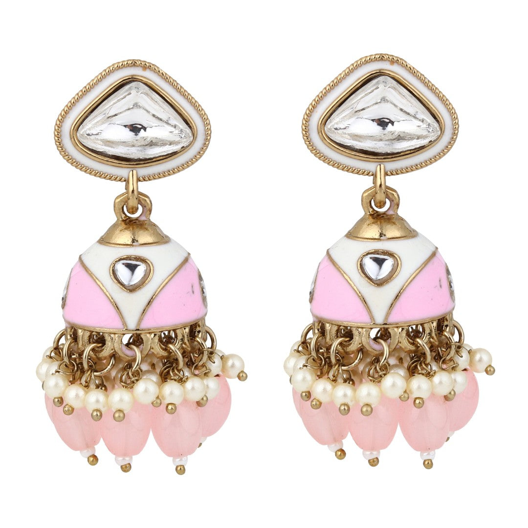 Enamelled Jhumka Earring - Light Pink