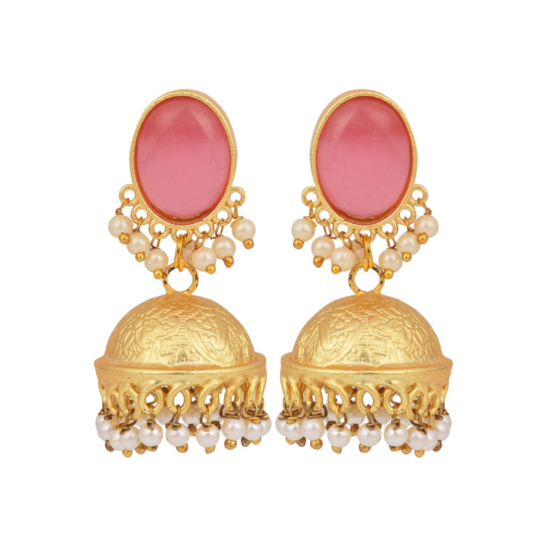 Gold plated Jhumka Earring Pink