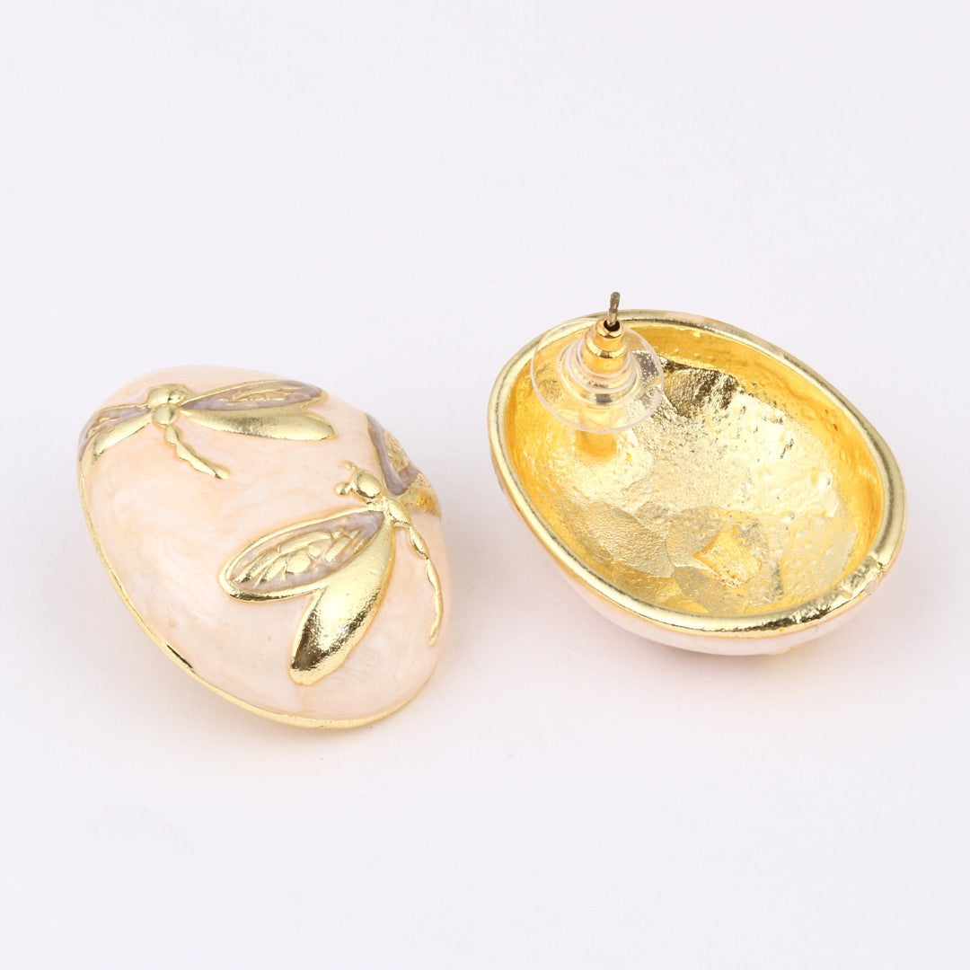 Enamelled Oval dragon fly Stud earring Pink