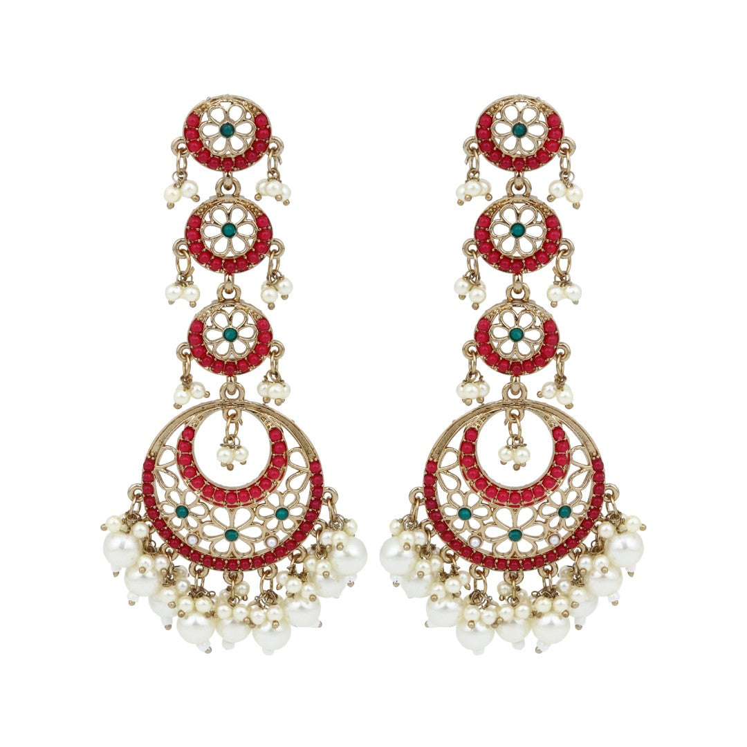 Circle Long drop Earring - Red