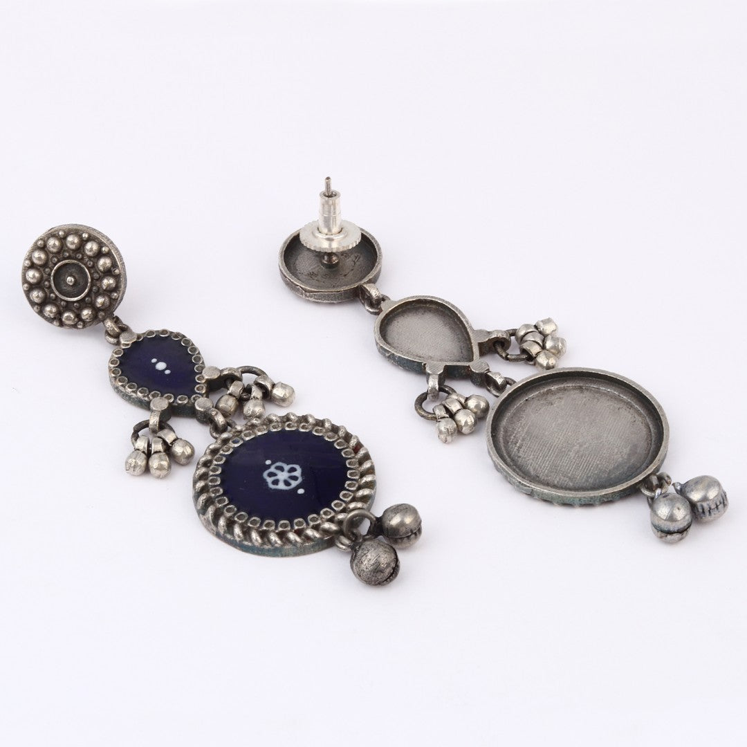 Hand-Painted circular Drop Earrings Blue