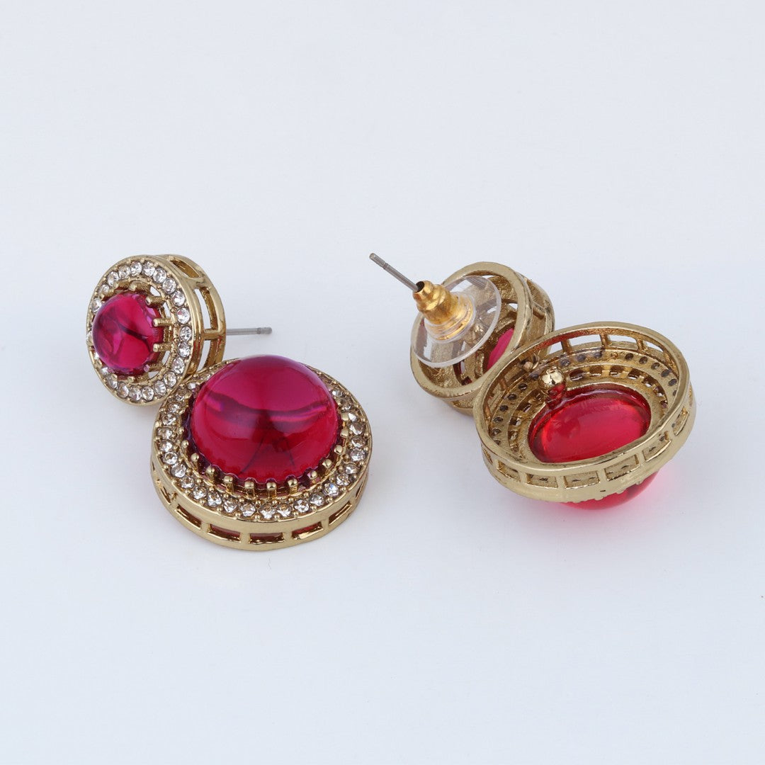 Crystal Halo Drop Earrings - Wine