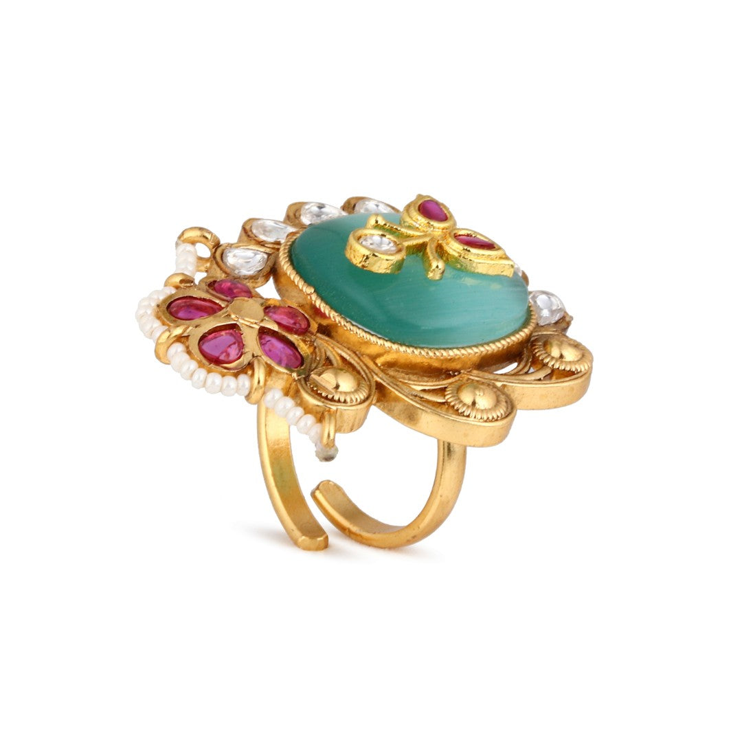 Gold Plated Multi coloured stone ring