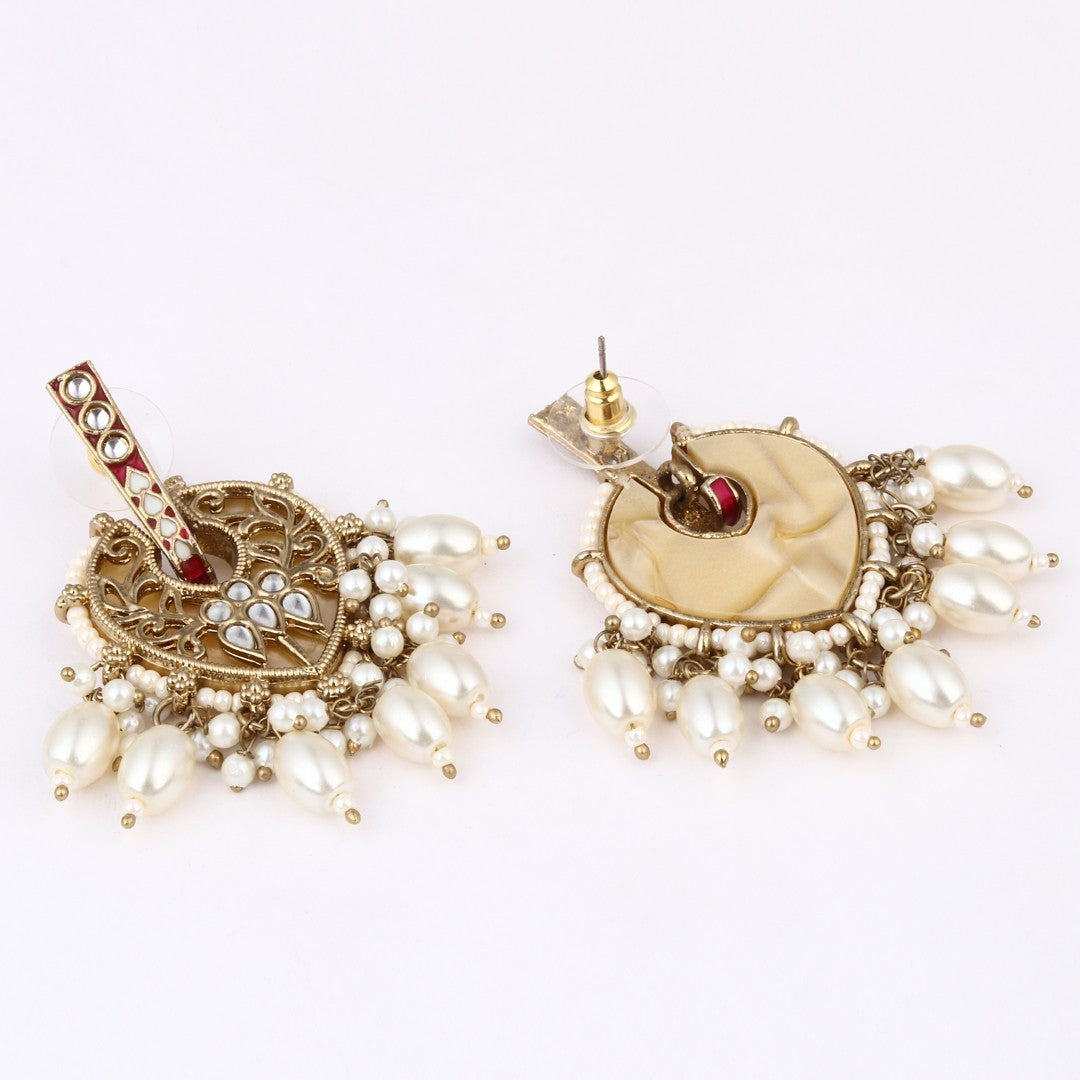 Pear-Shaped MOP Drop Earrings with White Pearl Charm