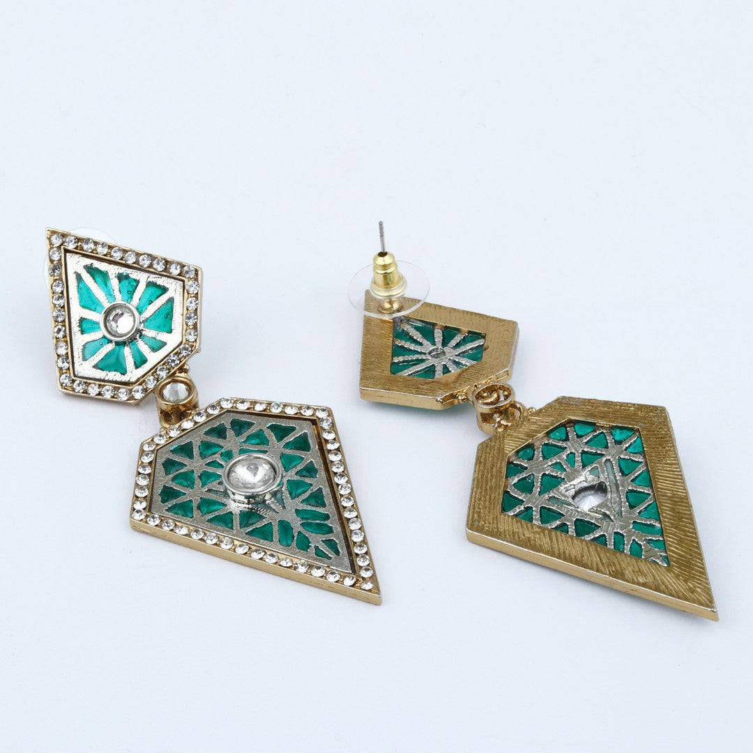 Zara Turquoise Geometric Crystal Drop Earrings