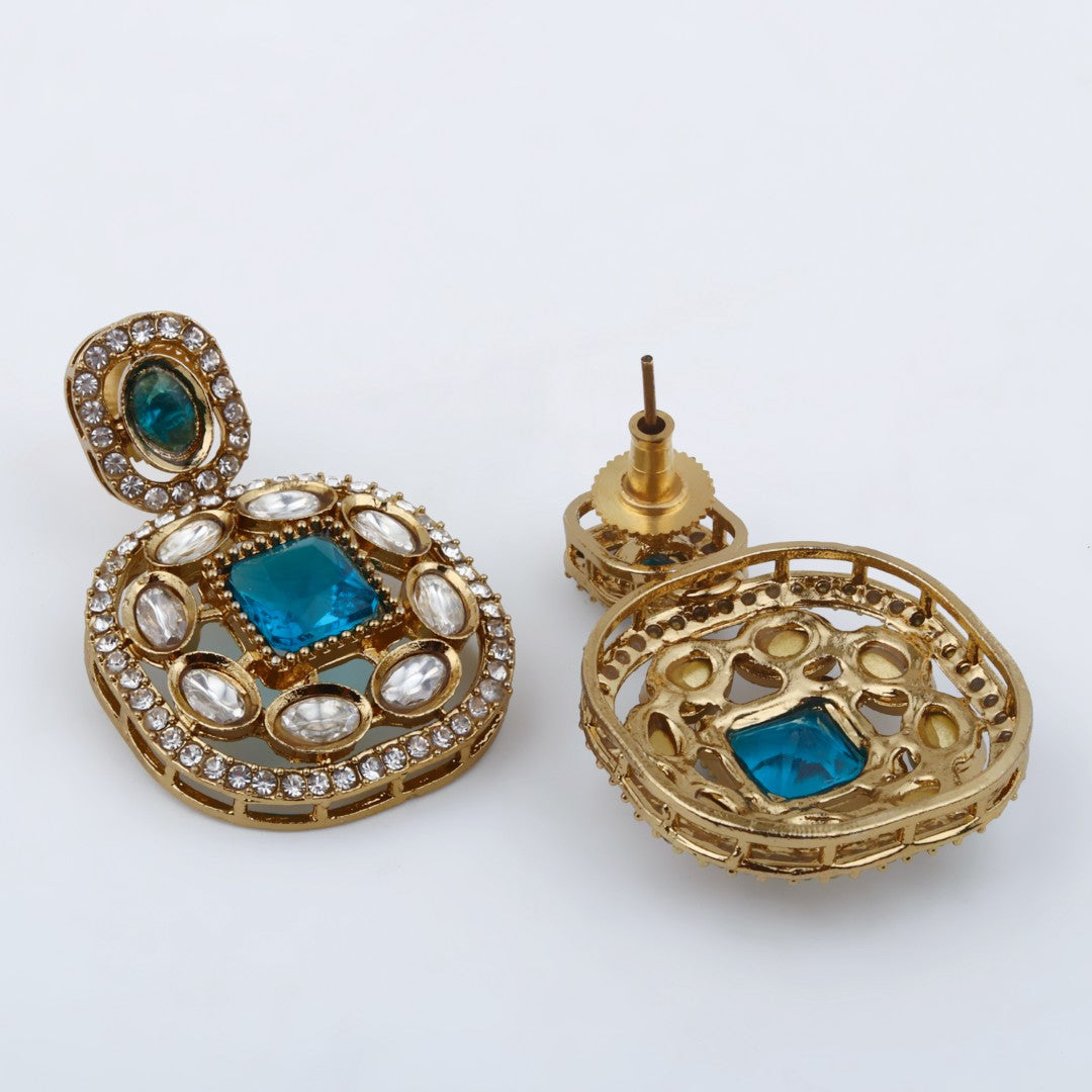 Kundan & Stone Embellished Statement Earrings blue