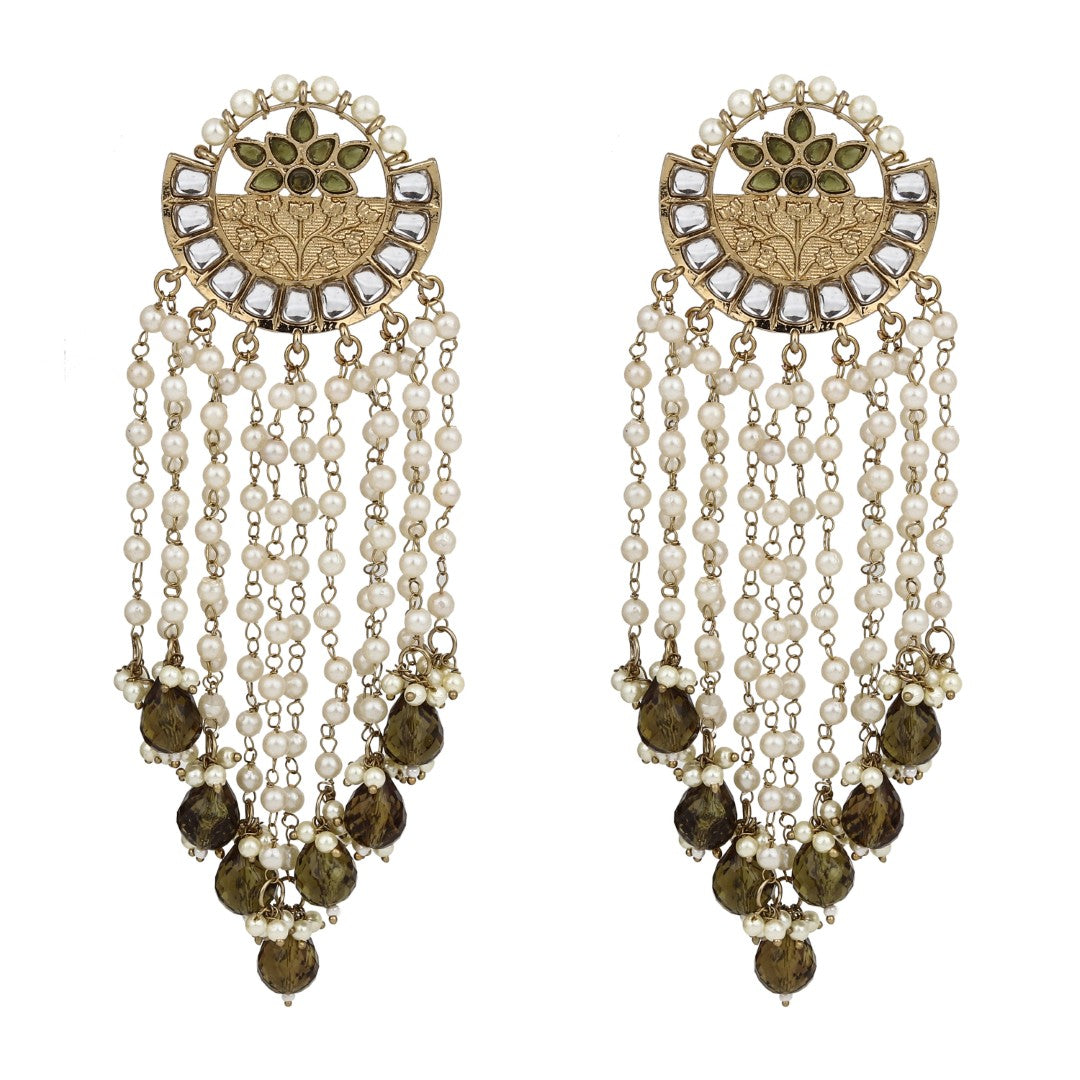 Elegant Pearl & Bead Chandelier Earrings - Green