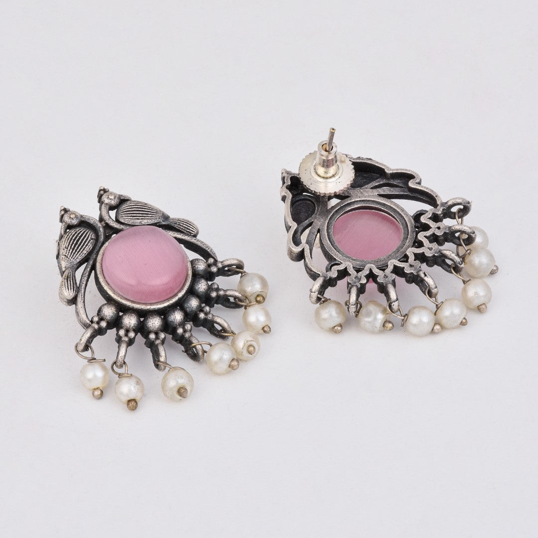 Silver plated bird studs Pink