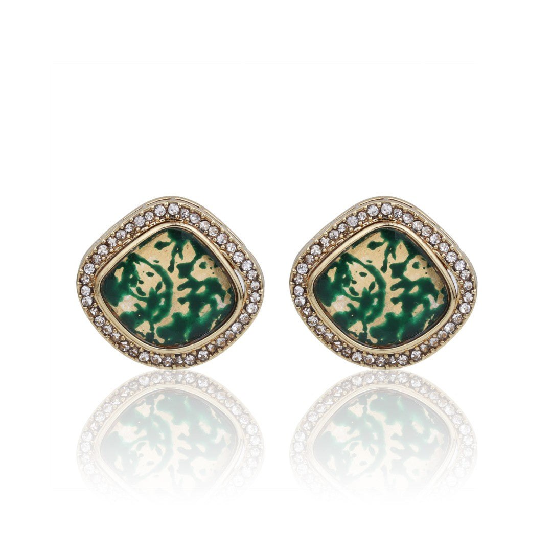 Heritage-Inspired Stone Stud Earrings - Green
