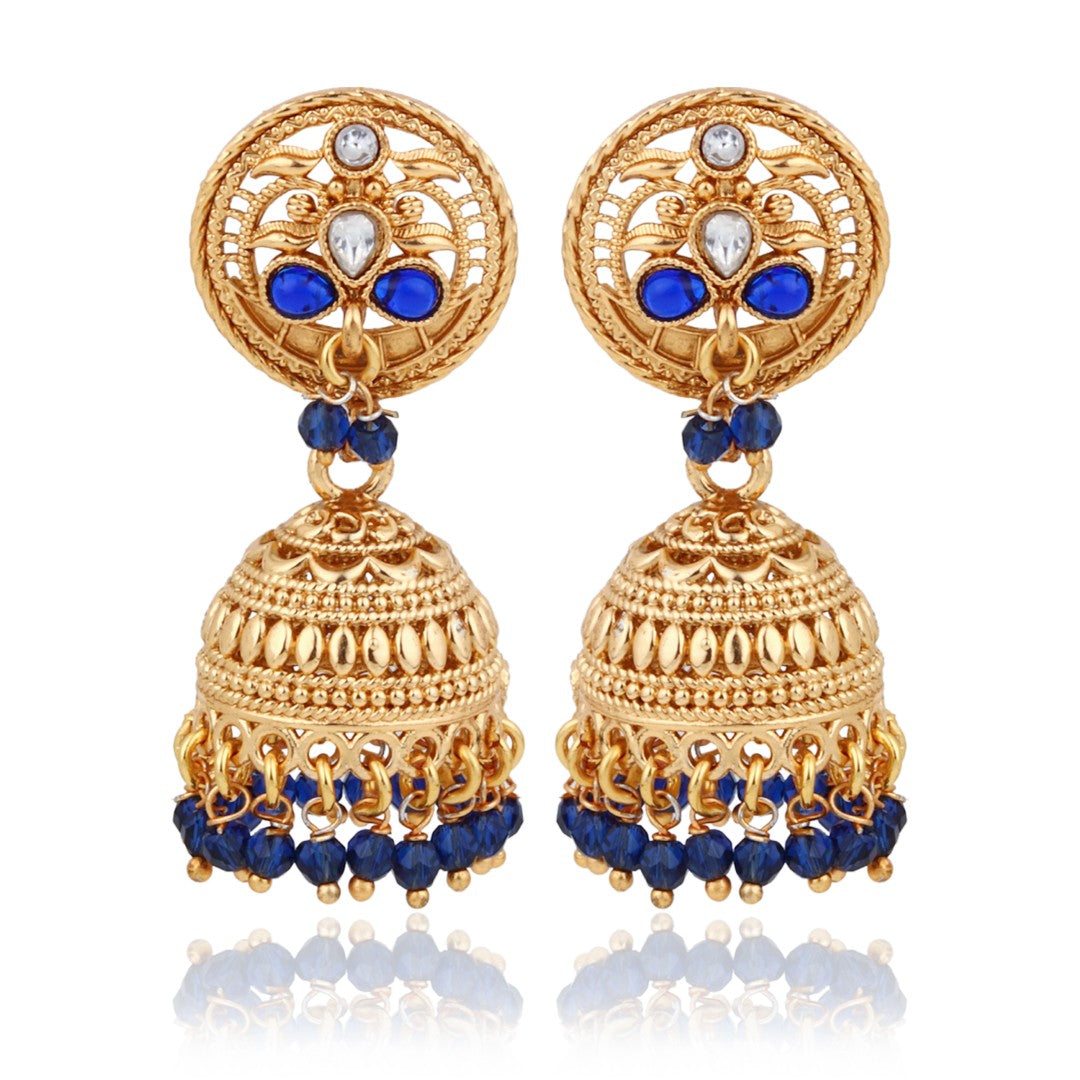 Royal Blue Stone Gold-Toned Jhumka Earrings