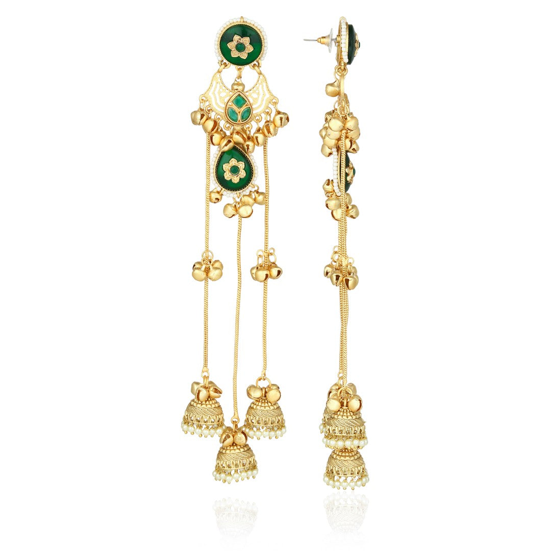 Green Long Kashmiri Earring with Jhumka Danglers