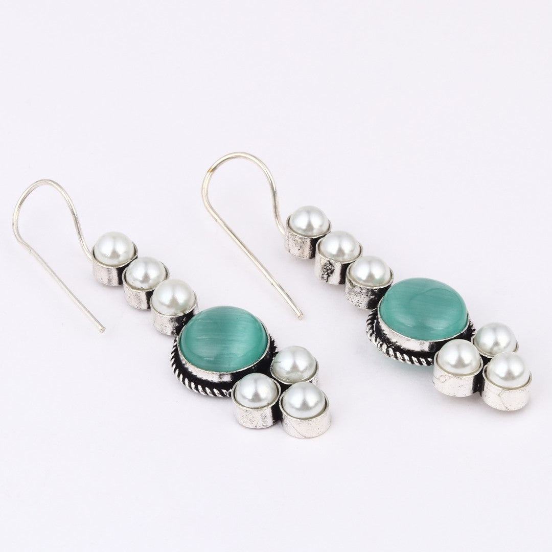 Pearl & Stone drop earring - Blue