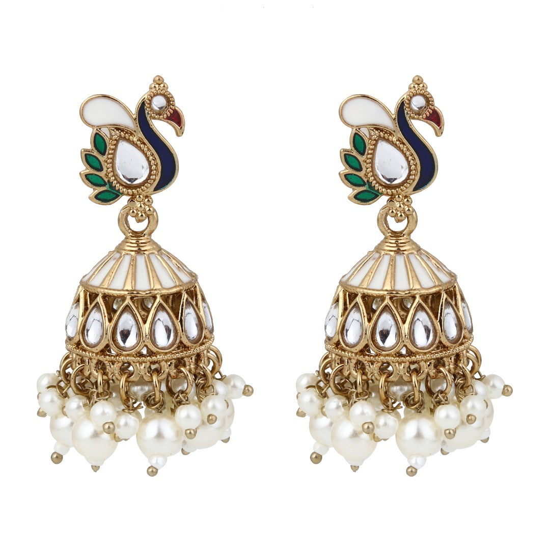 Peacock-inspired jhumka earrings- White