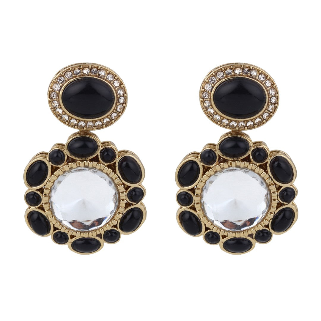 Statement earrings featuring a bold circular design with a vintage finish Black