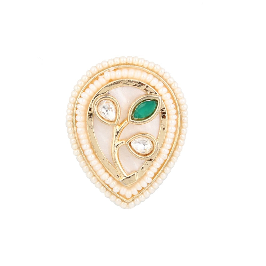 Teardrop Mother of Pearl Floral Brass Ring