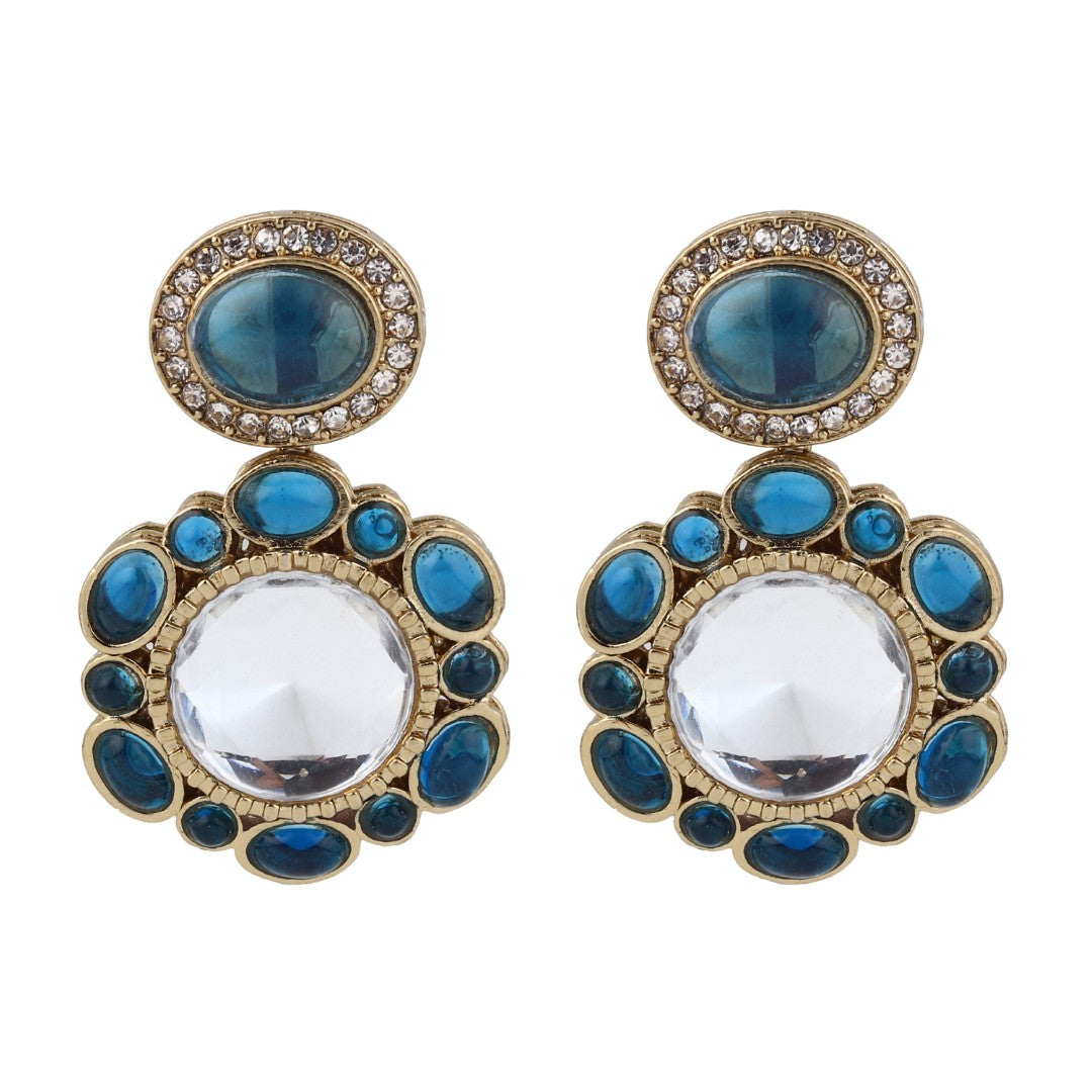 Statement earrings featuring a bold circular design with a vintage finish Blue