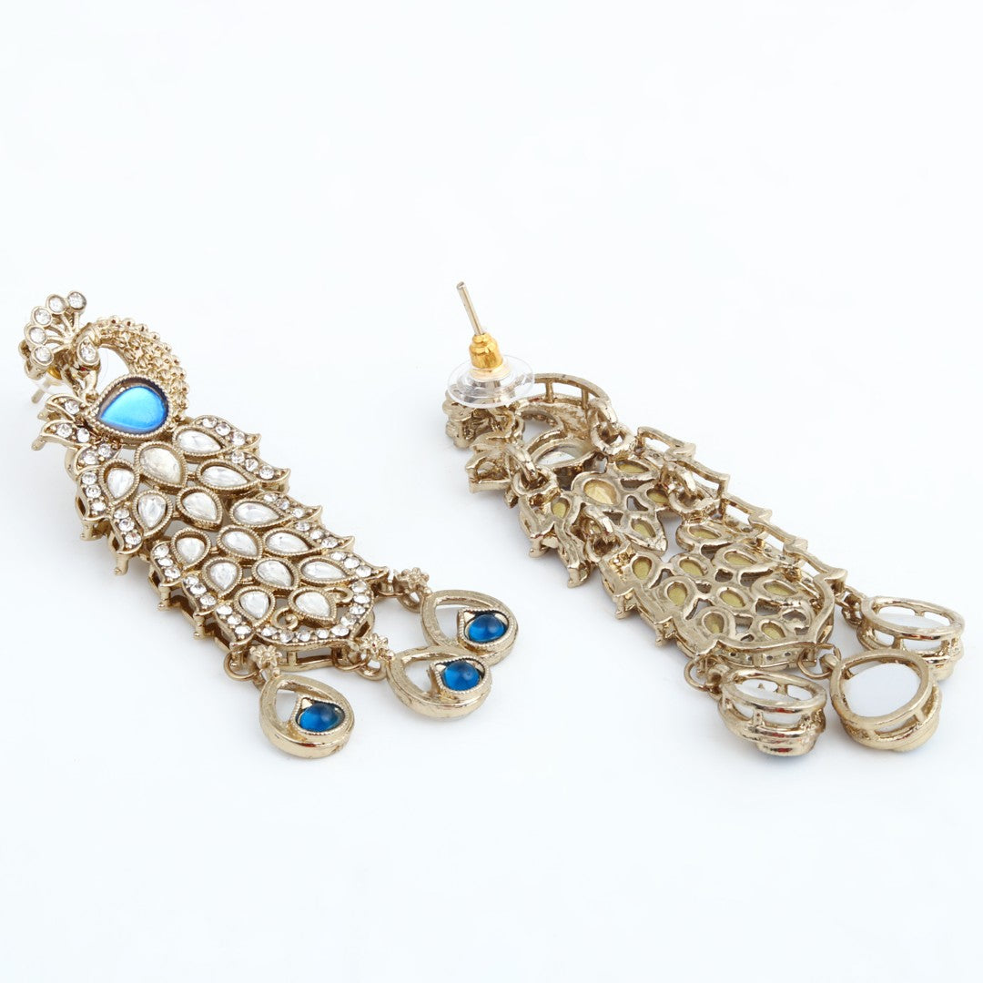 Gold-Toned Drop Earrings with Stone Accents Blue