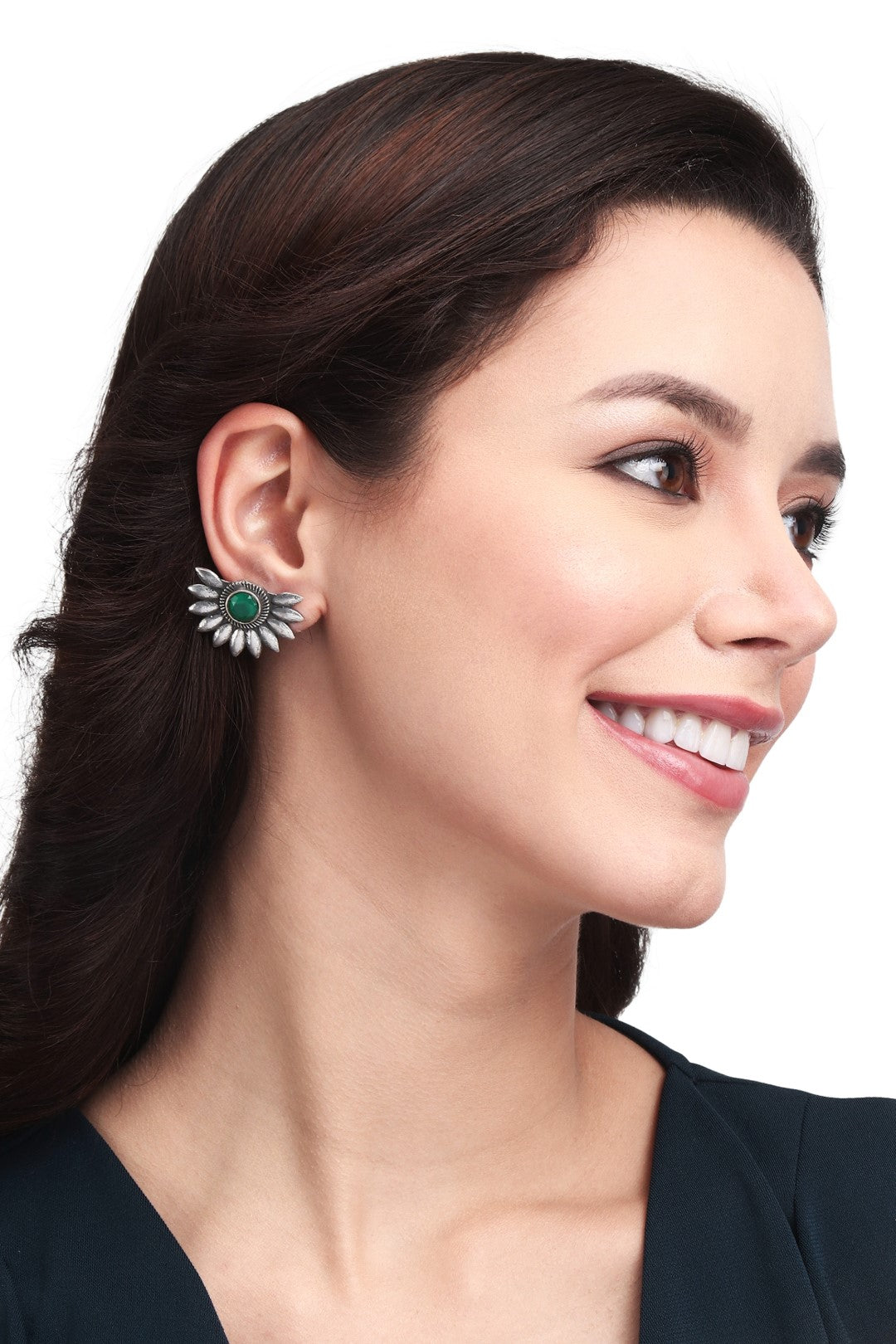 Silver Oxydised Flower Stud Earring