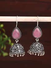 Silver Oxydised Jhumka with Stone