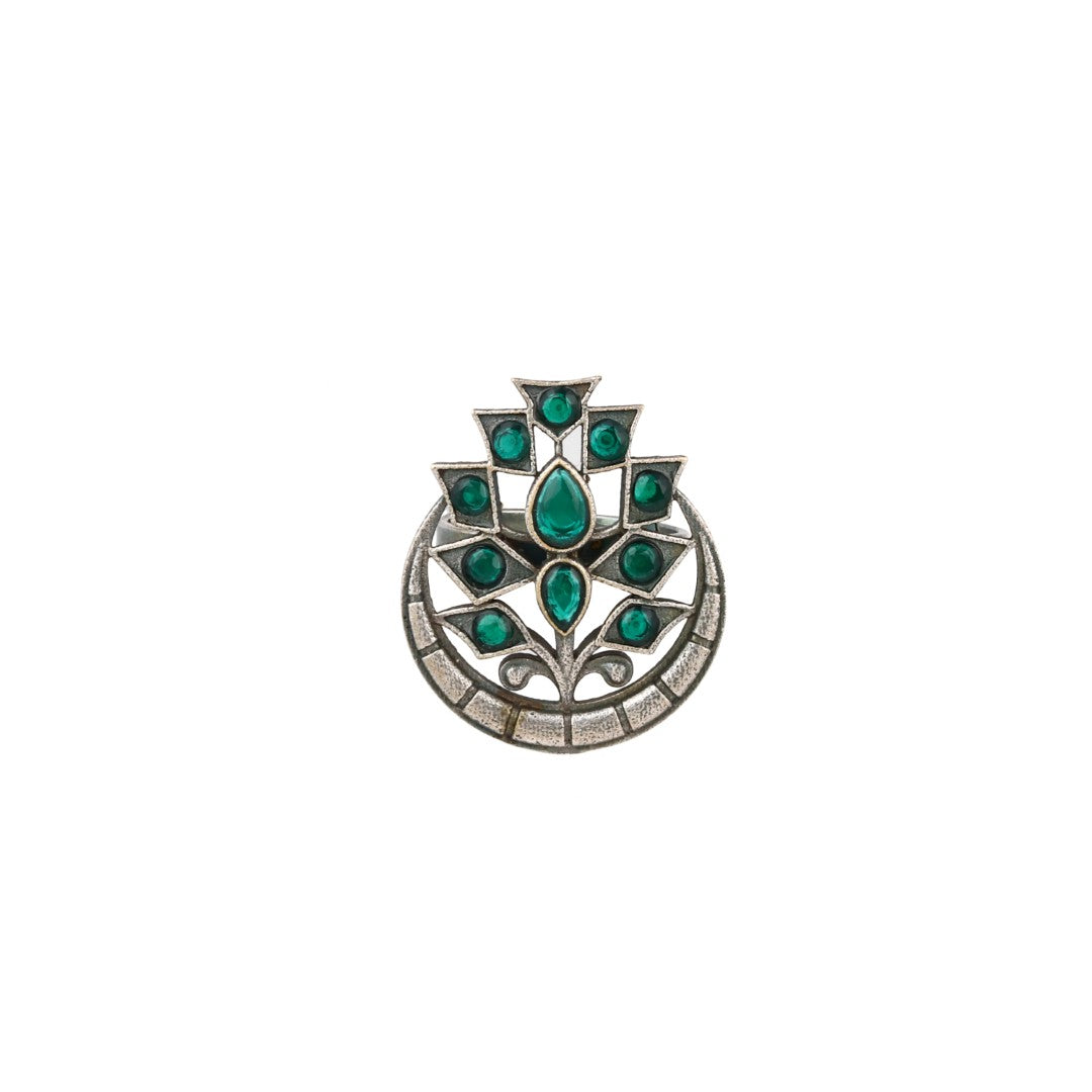 Crescent Green coloured adjustable finger ring
