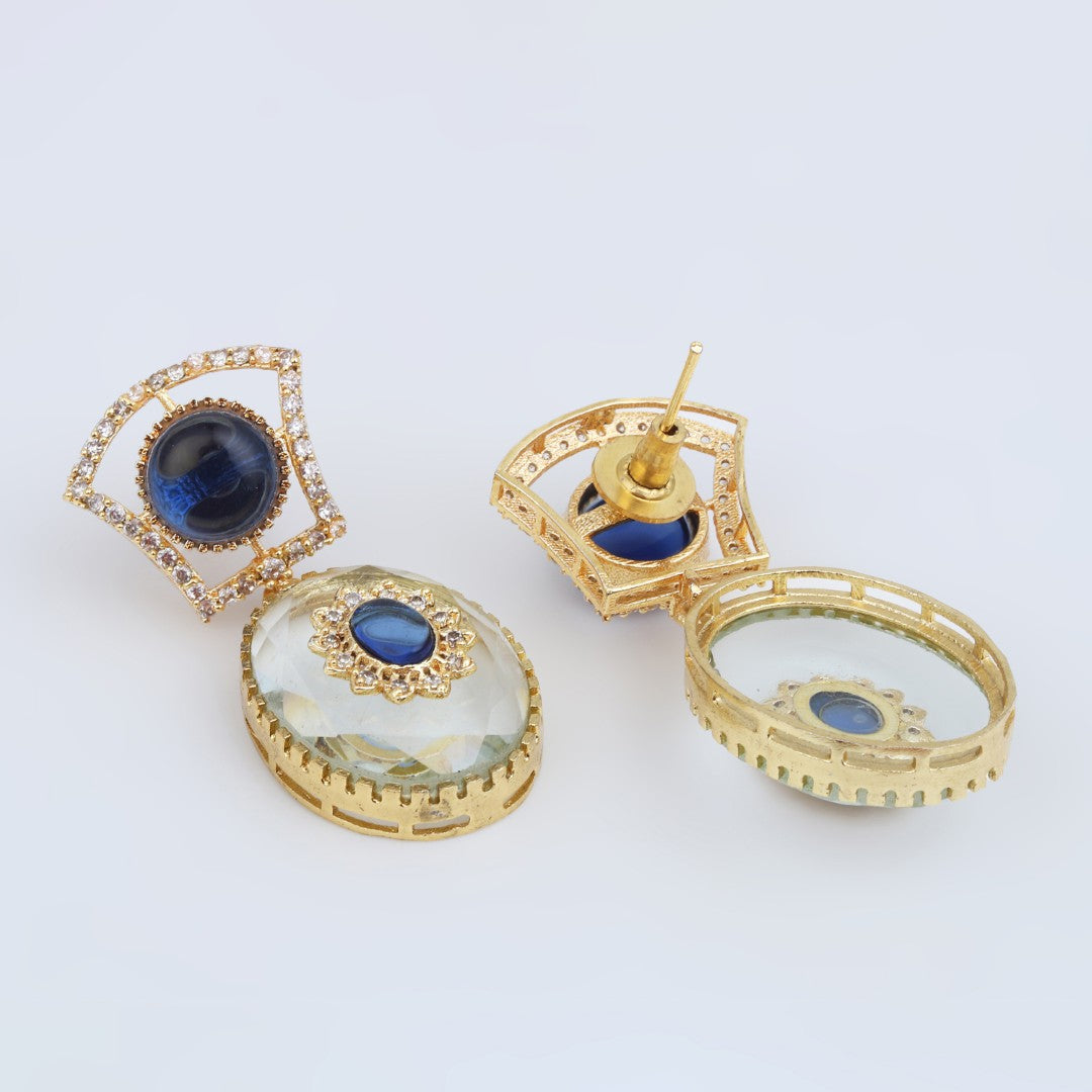 Monalisa Stone & Gold-Tone transparent stone Drop Earrings - Blue