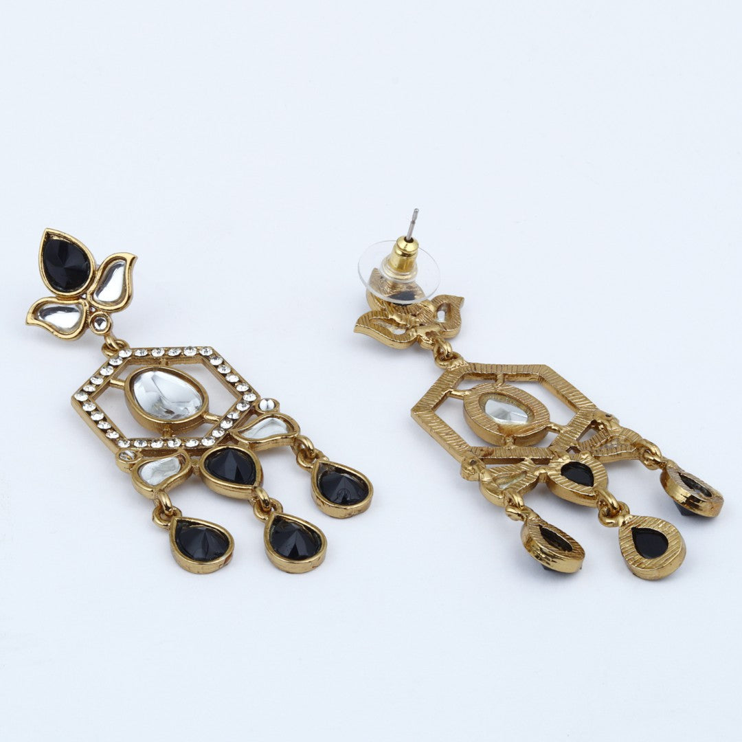 Vanya Black Kundan Geometric Drop Earrings