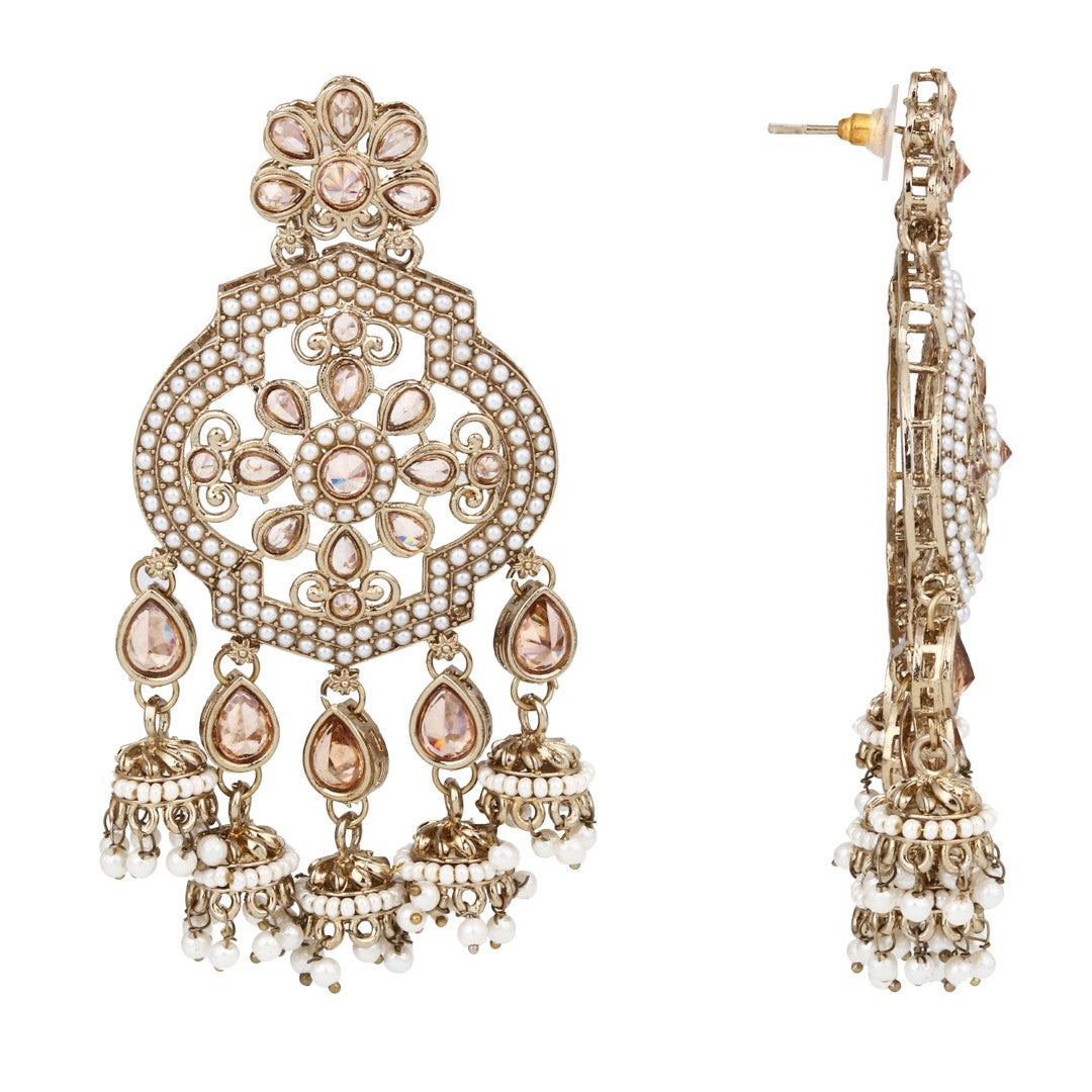 Gold plated Kundan chandbali with small jhumka Hangings