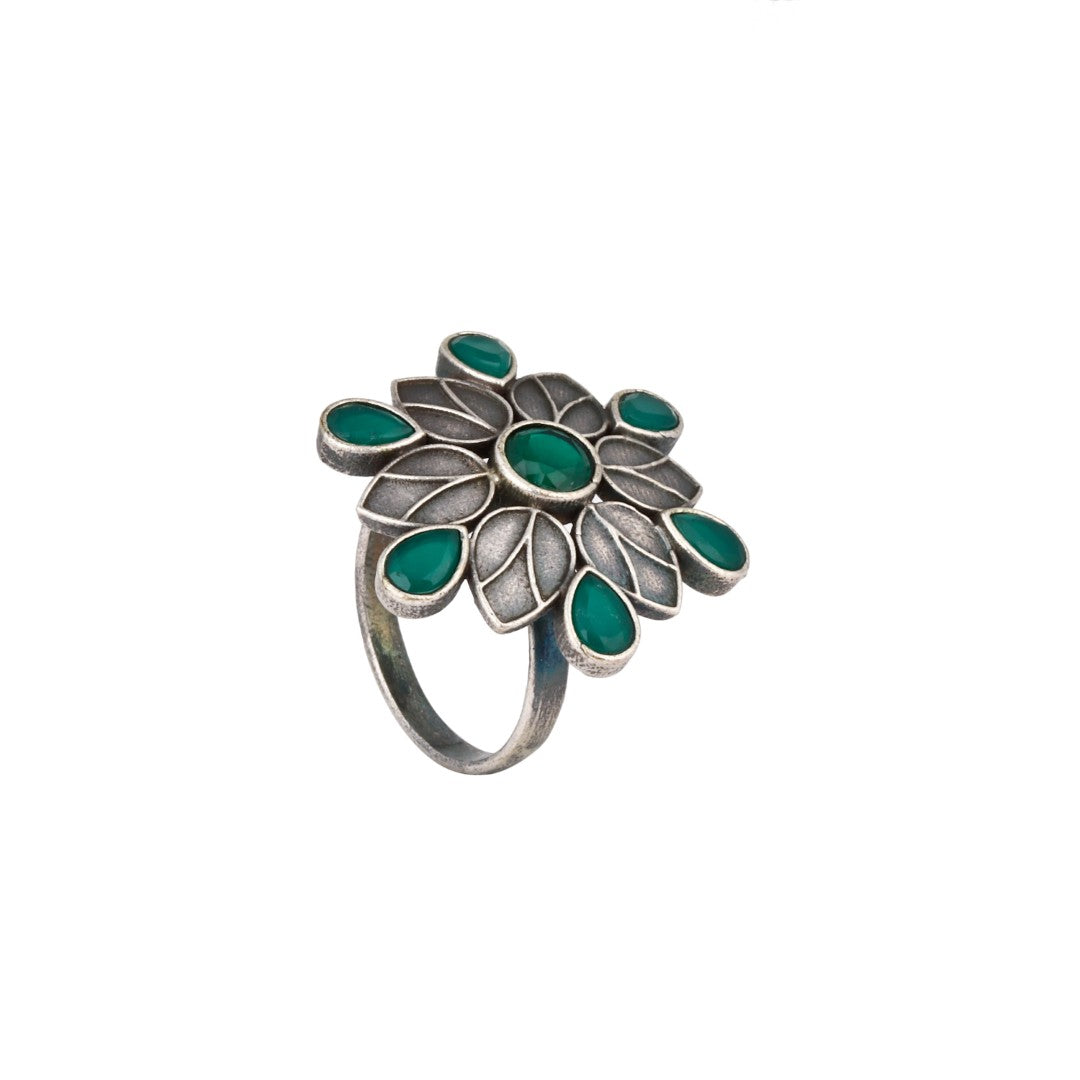 Green Ad stone adjustable geometric ring