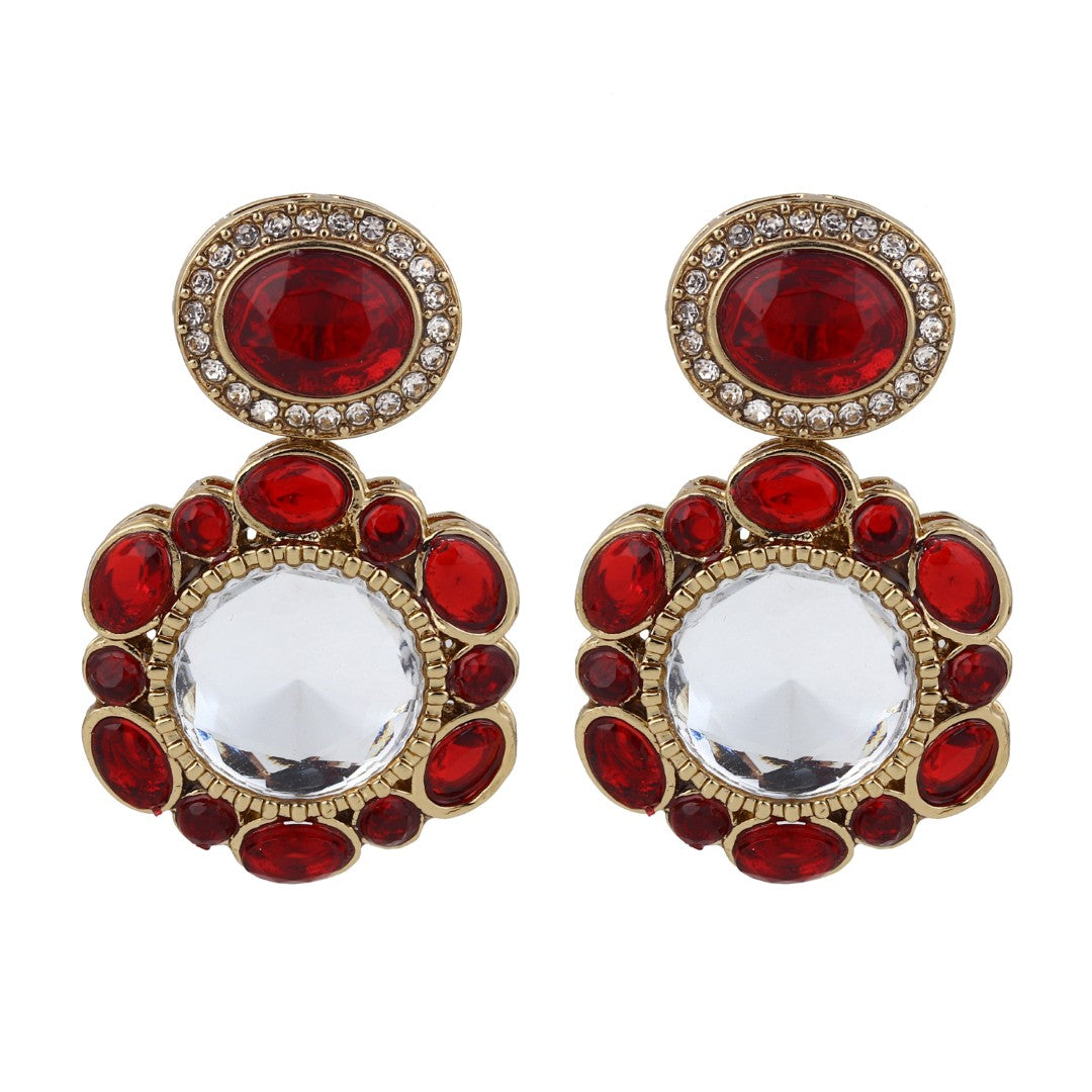 Statement earrings featuring a bold circular design with a vintage finish Red