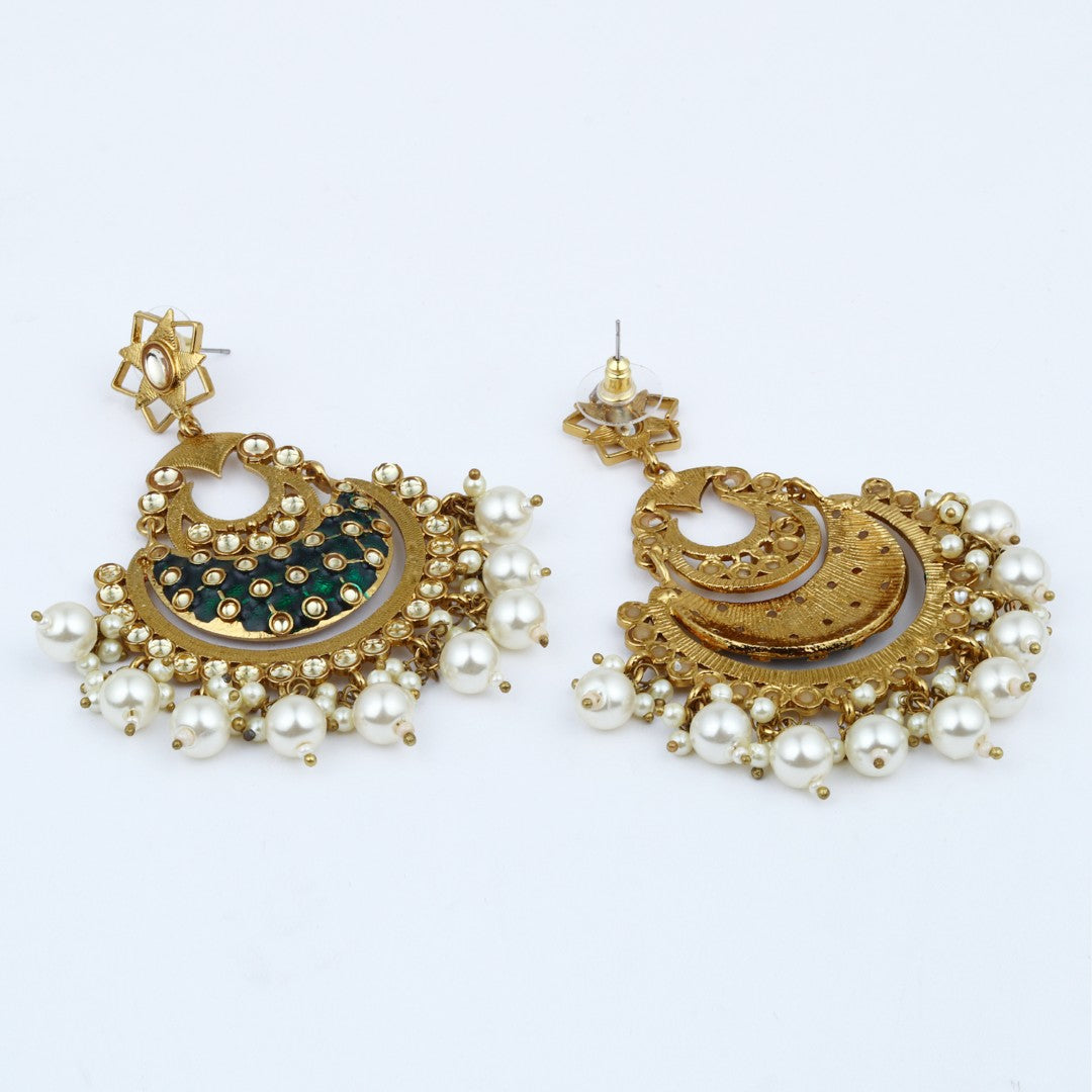 Aadhya Green Meenakari Chandbali Earrings