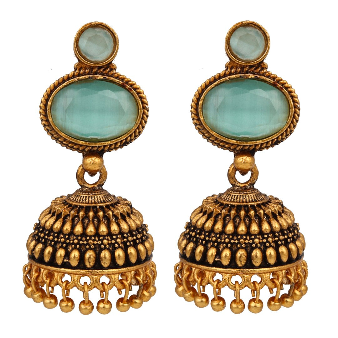 Sage Green stone top & Gold Jhumka Earring