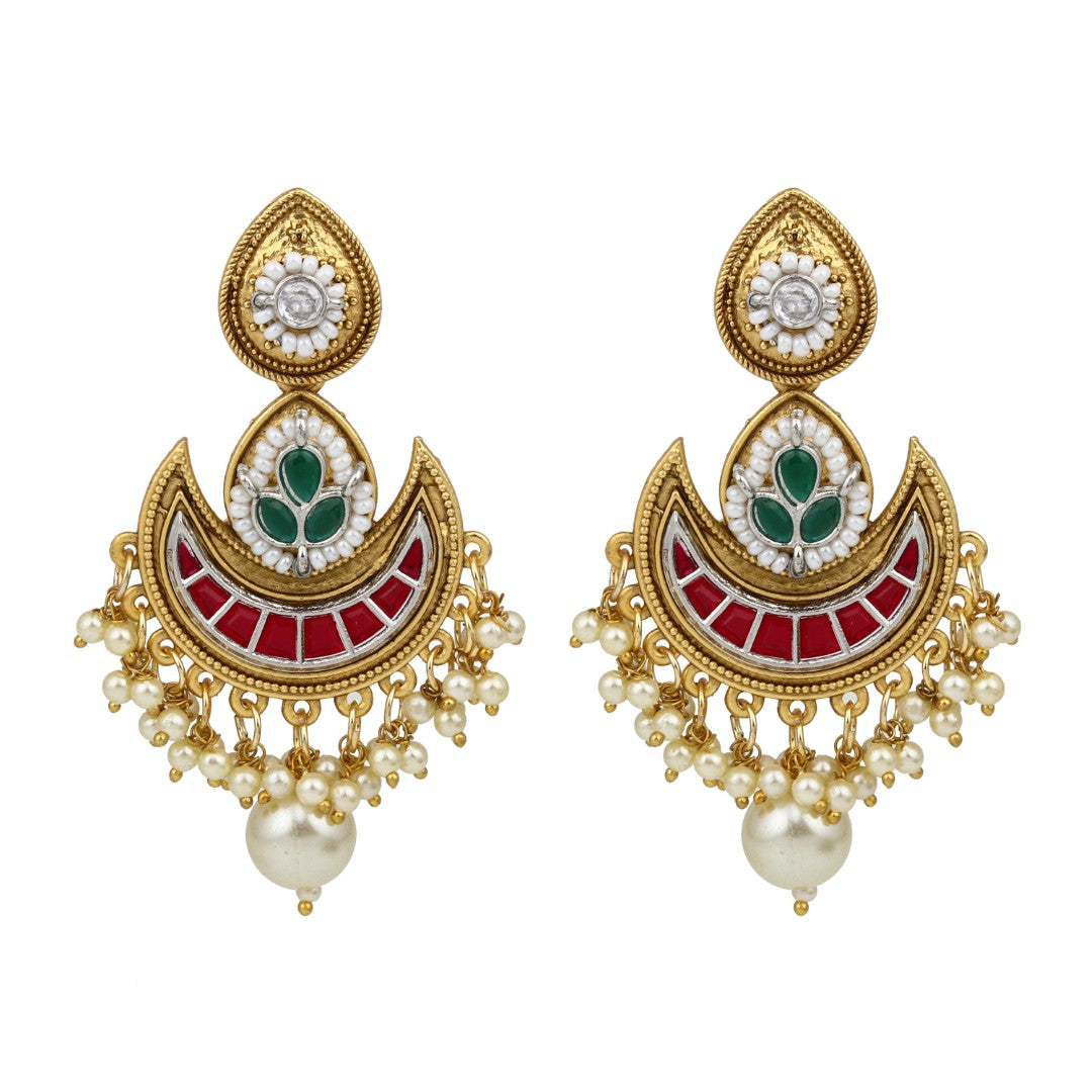 Gold-Plated Crescent Red Chandbalis