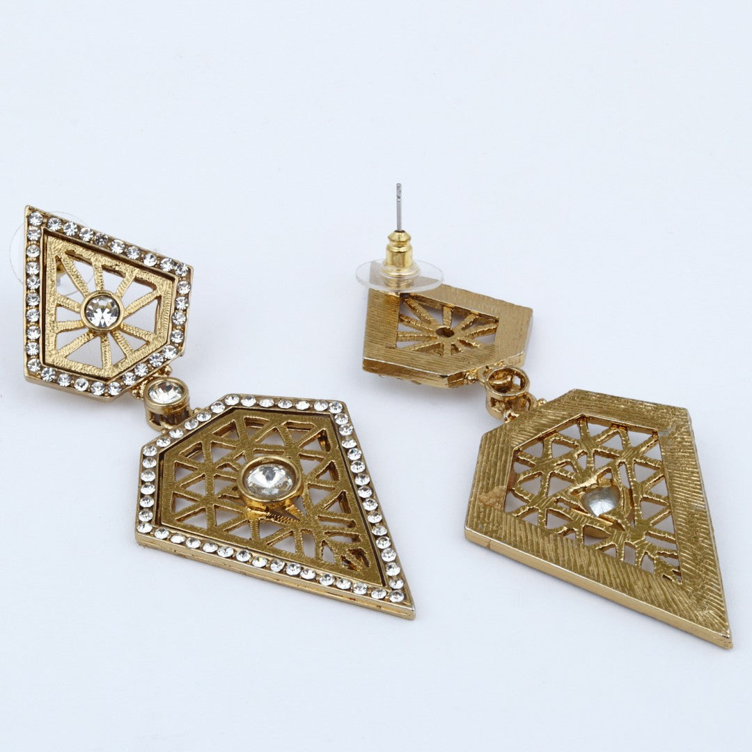 Zara Geometric Gold-Tone Crystal Drop Earrings