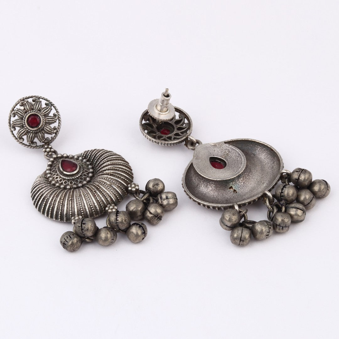 Silver oxidised finish chandbali Red