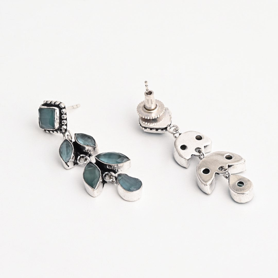 Silver Oxidized Leaf Drop Earrings mint