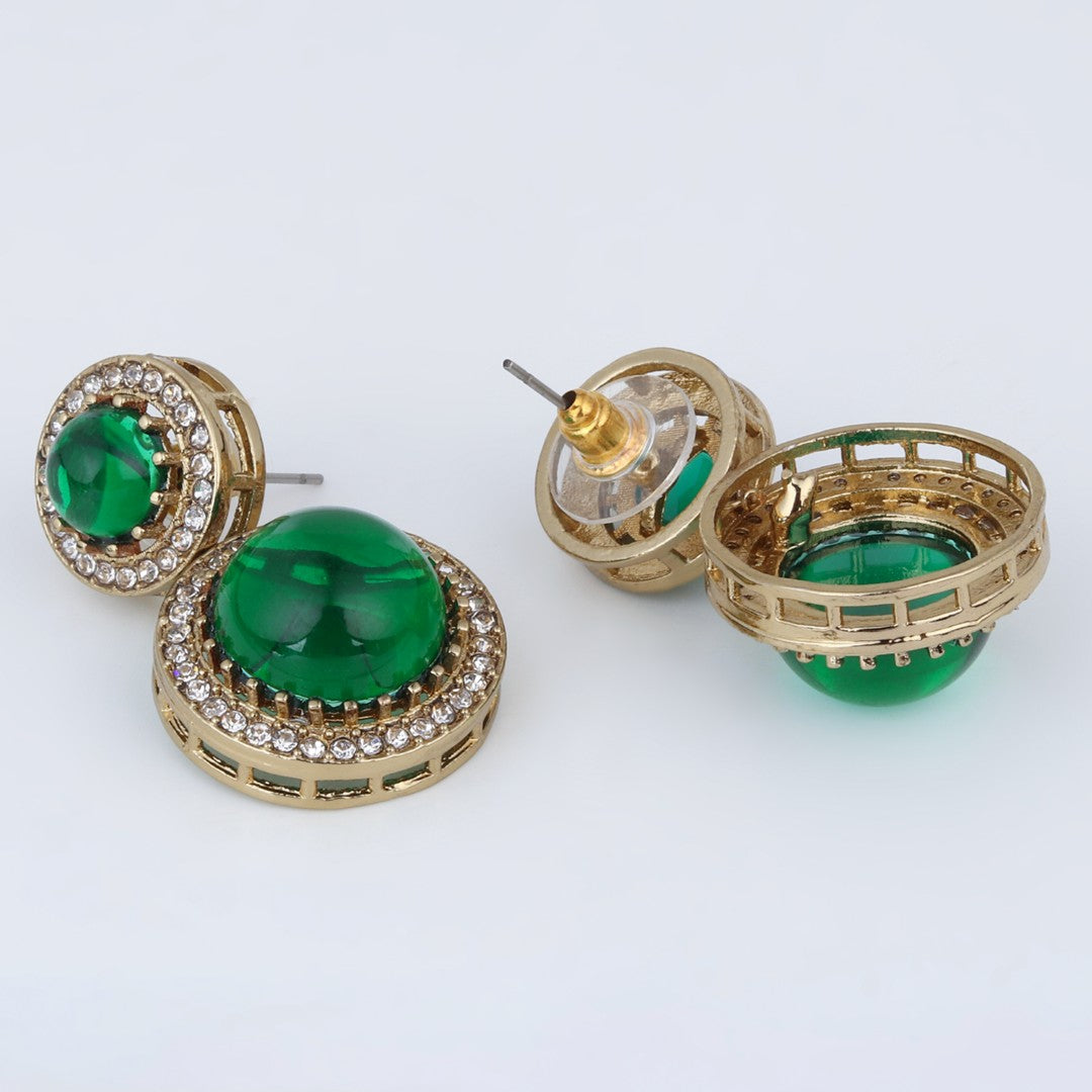 Crystal Halo Drop Earrings - Green