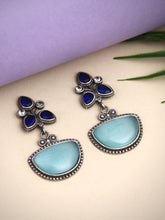 Silver Oxidised finish AD stone drop earring