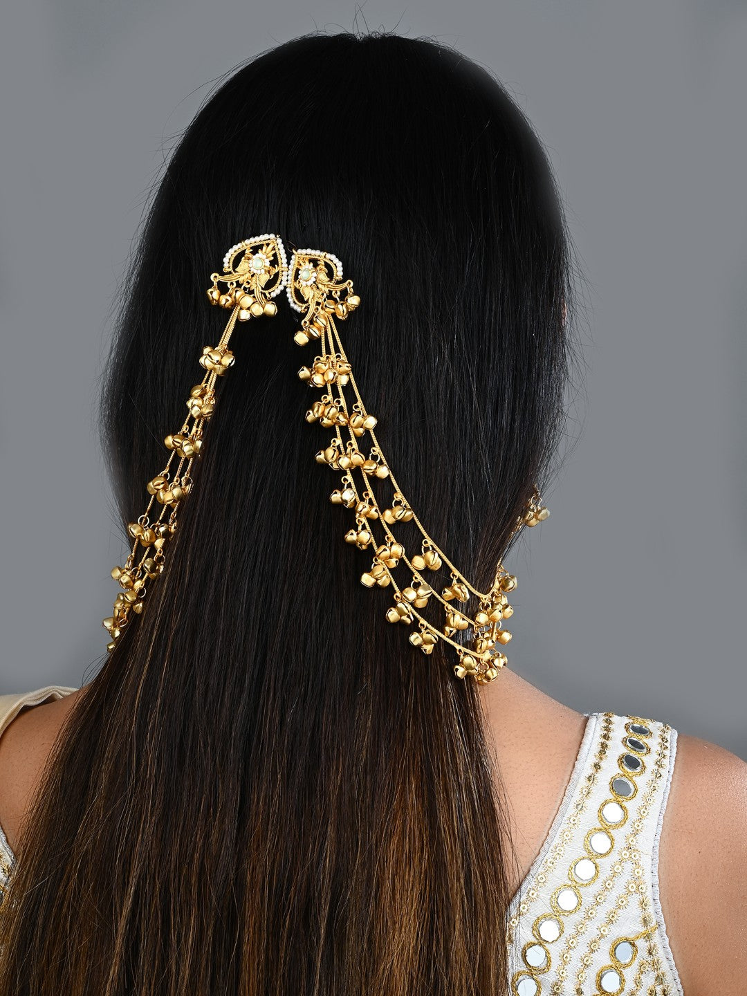 Gold plated Studs Earring with Ear chains Green
