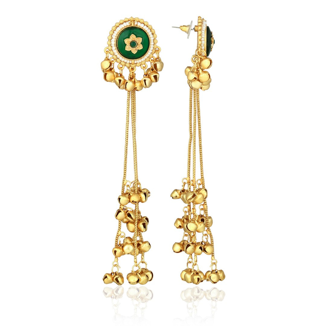 Gold plated Green Kashmiri long earring
