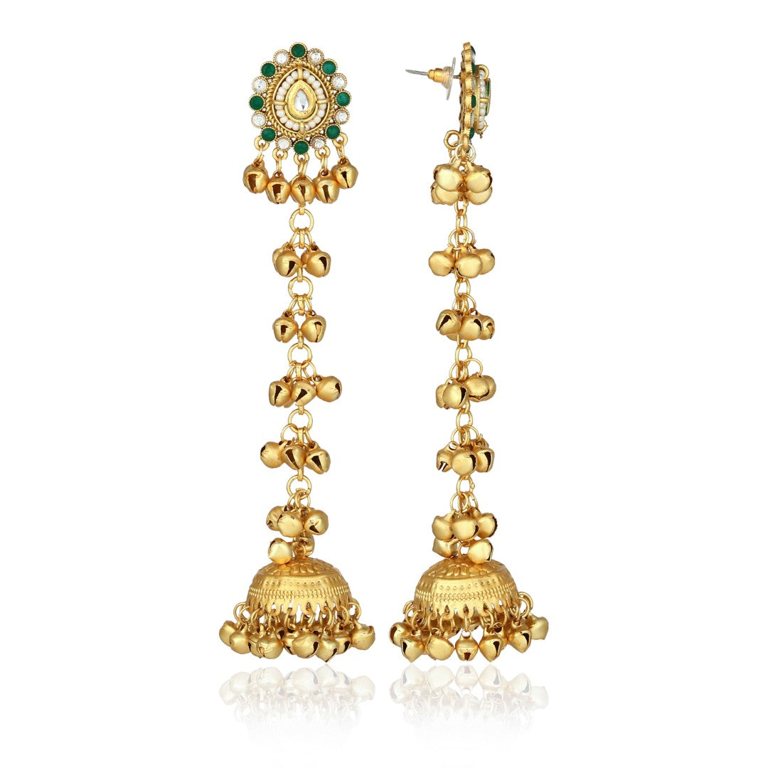 Kashmiri Long drop Jhumka Earring - Green
