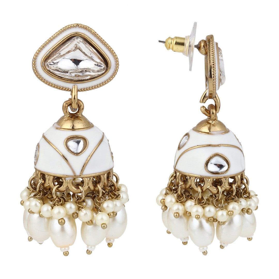 Enamelled Jhumka Earring - White