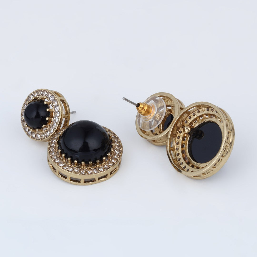 Crystal Halo Drop Earrings - Black
