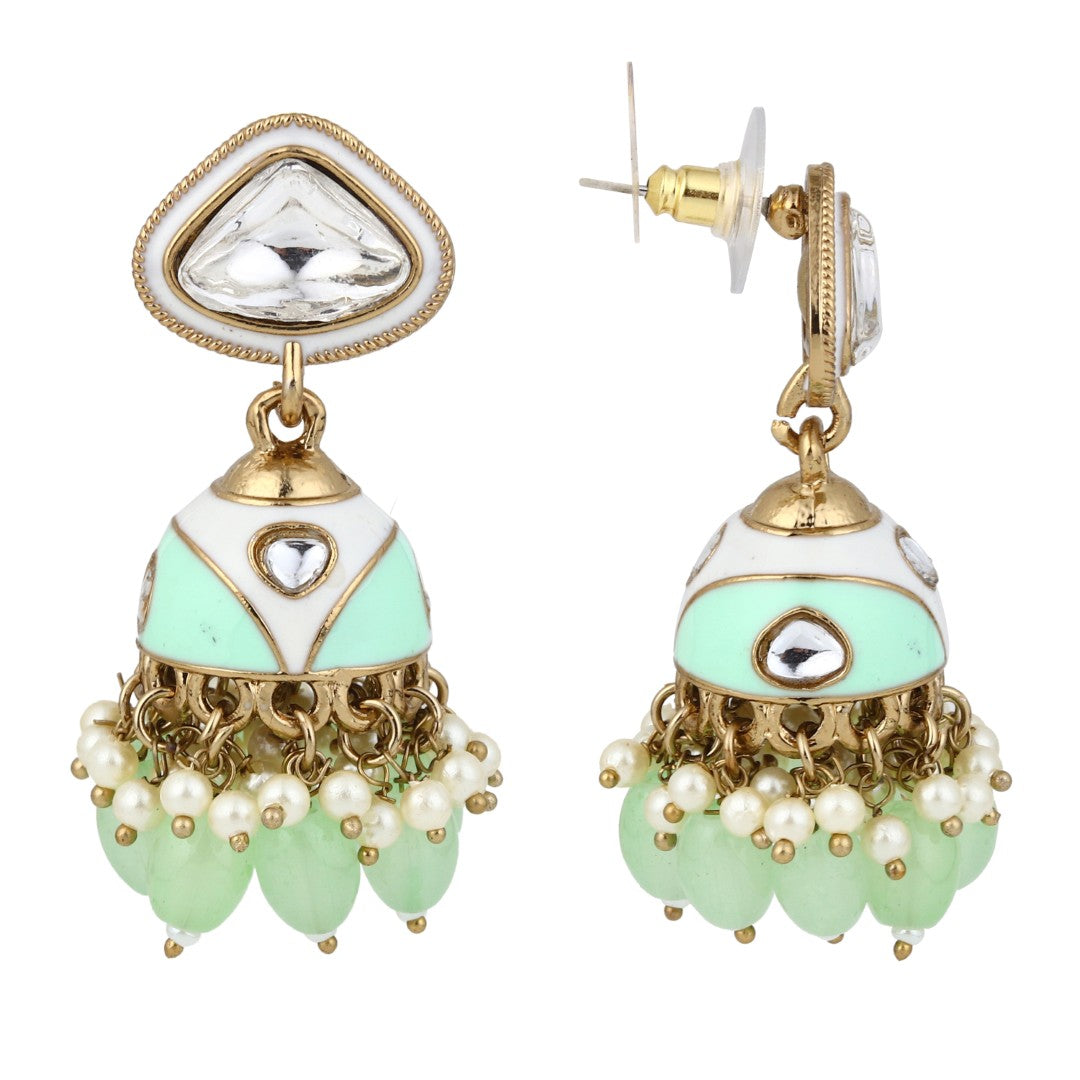 Enamelled Jhumka Earring - Sage green
