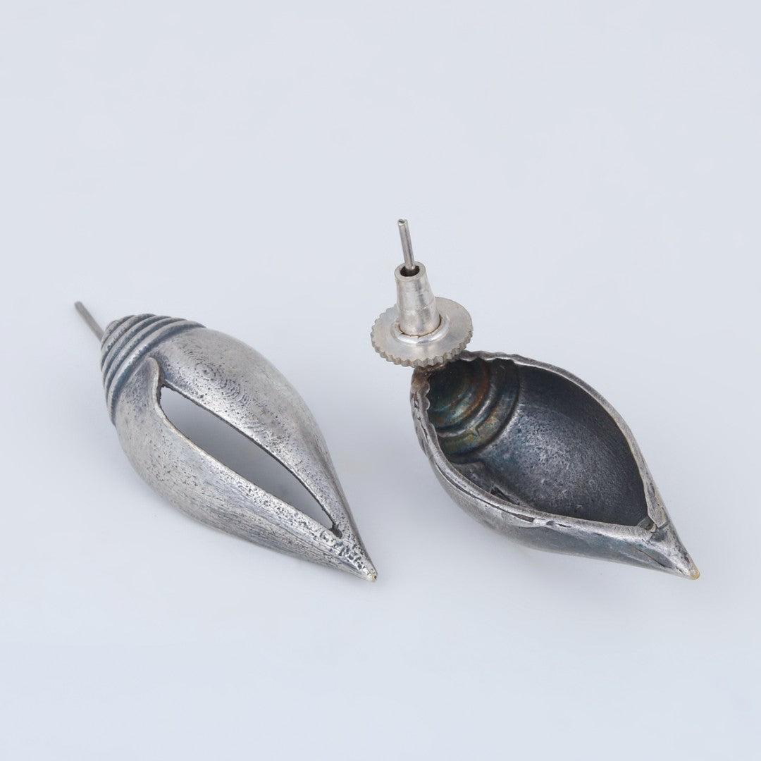 Silver-Tone Shell Stud Earrings